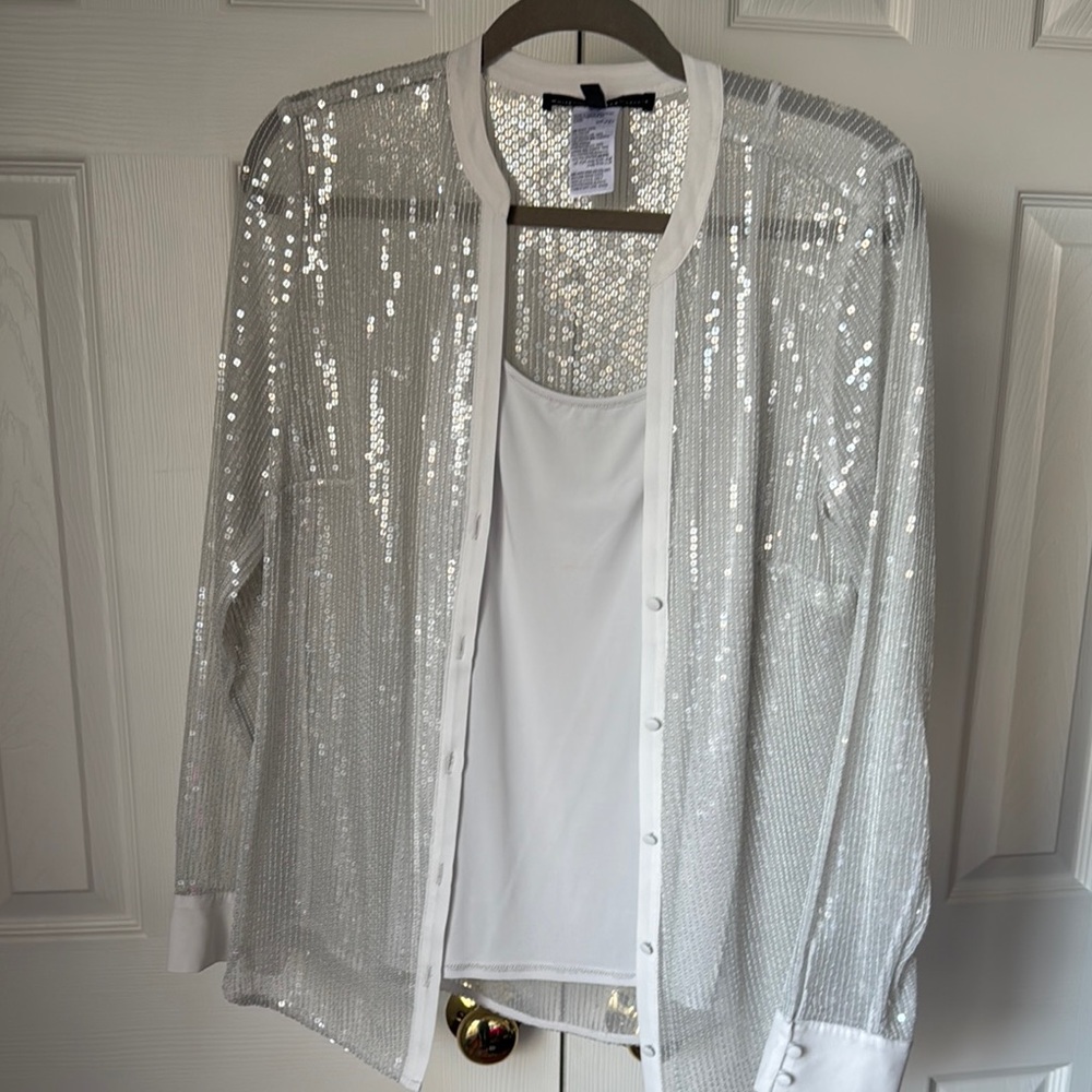 White House Black Market grey/clear Sequin Women's blouse